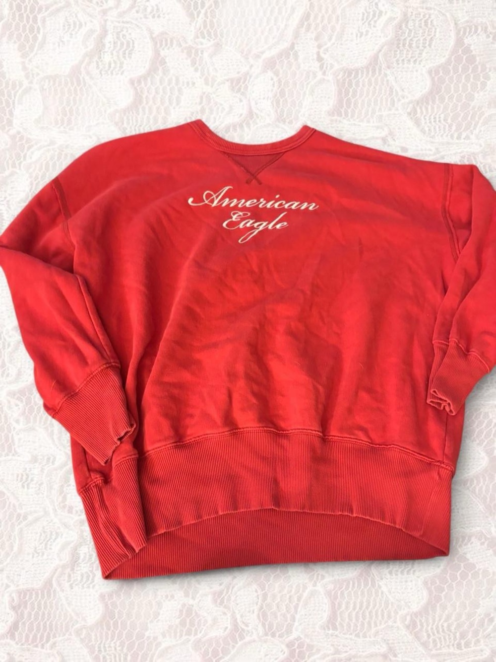 American Eagle Outfitters Red Crewneck with Script Logo
